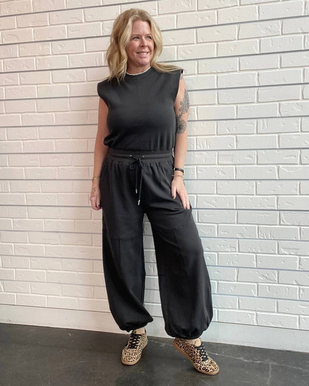 NEW CHASER active drawstring jumpsuit in black